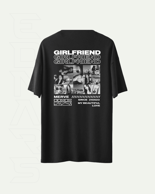 Kişiye Özel Fotoğraflı Girlfriend veya Özel Metin Baskılı Nakışlı Tişört | GIRLFRIEND, ONLY YOU