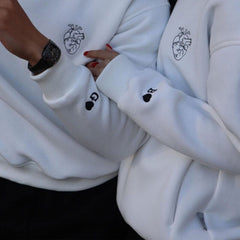 İnce Kalp v2 Nakışlı Çift Kombin | Çift Kapüşonlu Heart