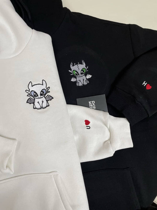 Gecenin Öfkesi ve Işığın Öfkesi Siyah ve Beyaz Ejderha Dragon Nakışlı Çift Kombin