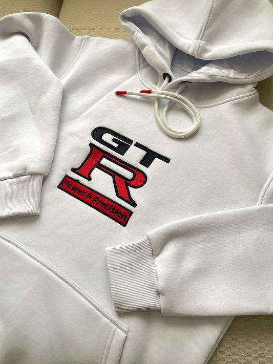 GTR Nakışlı 1. Kalite %100 Pamuk Şardonlu Beyaz Kapüşonlu Sweatshirt Hoodie