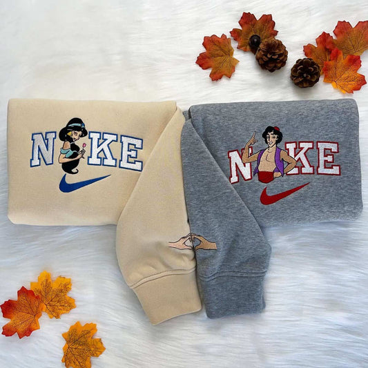 Aladdin ve Jasmine Nakışlı Çift Kombin Tişört, Sweatshirt &amp; Hoodie