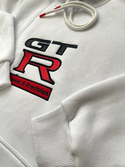 GTR Nakışlı 1. Kalite %100 Pamuk Şardonlu Beyaz Kapüşonlu Sweatshirt Hoodie