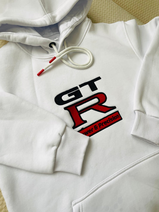 GTR Nakışlı 1. Kalite %100 Pamuk Şardonlu Beyaz Kapüşonlu Sweatshirt Hoodie