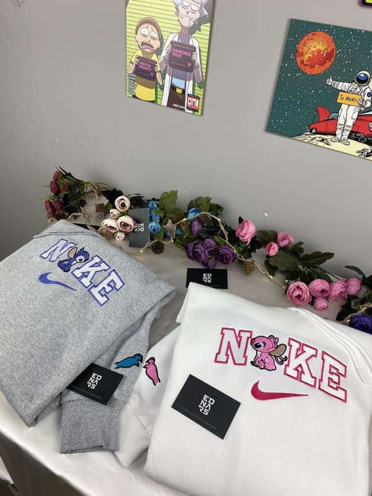 Stitch ve Angel Nakışlı Çift Kombin Tişört, Sweatshirt &amp; Hoodie